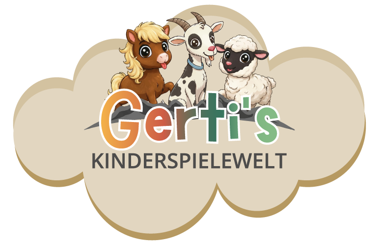 Cartoon Pferd, Ziege und Schaf über Mimis Kinderspielwelt im Alpenapart in Ladis auf einer Wolke.